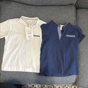 Zara White and Blue Short Sleeve Tees